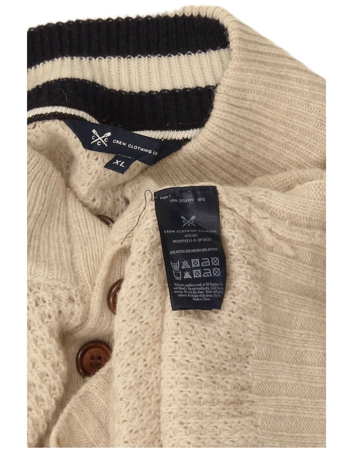 Crew Clothing Maglione da uomo con bottoni e collo XL in lana beige
