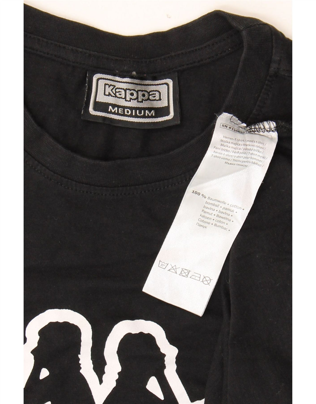 KAPPA Mens Graphic T-Shirt Top Medium Black Cotton Vintage Kappa and Second-Hand Kappa from Messina Hembry 