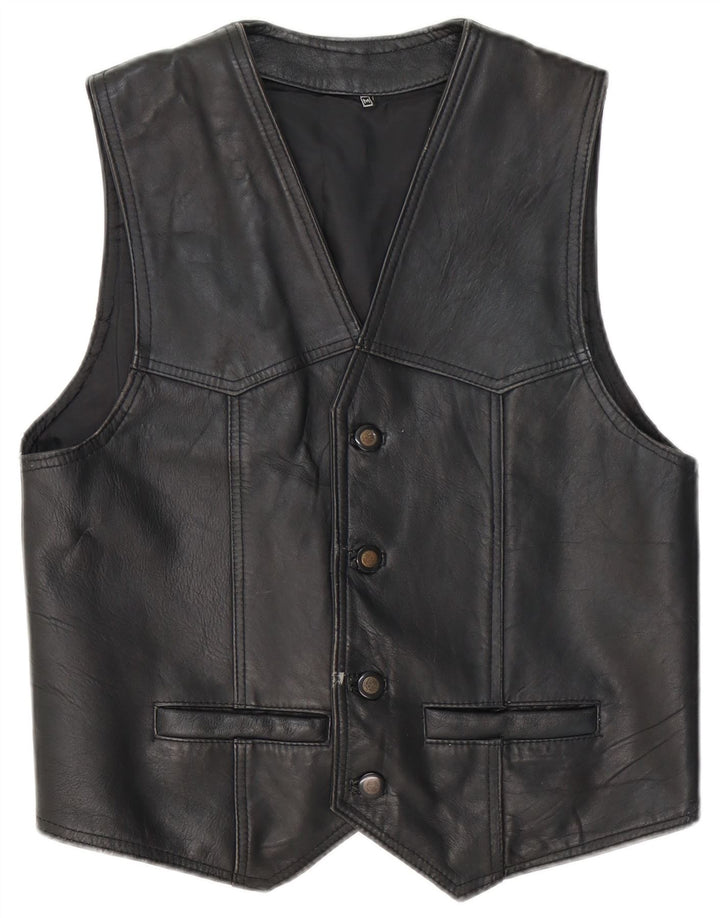 Gilet in pelle da uomo vintage medio nero