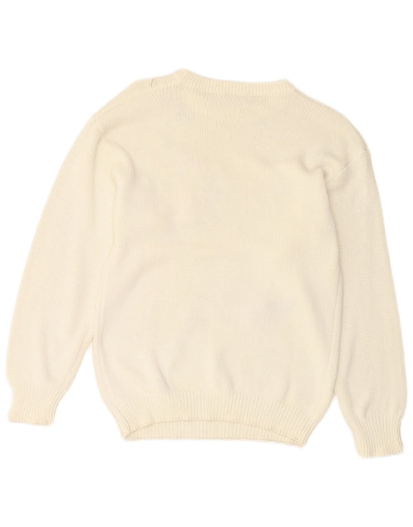 Maglione maglione girocollo da donna VINTAGE UK 14 medio bianco sporco
