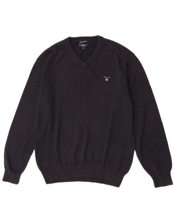 Gant Maglione da uomo con scollo a V vestibilità regolare, grande cotone blu navy