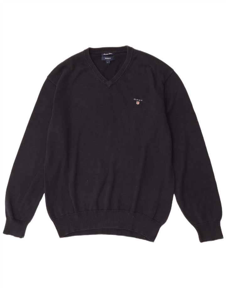Gant Maglione da uomo con scollo a V vestibilità regolare, grande cotone blu navy