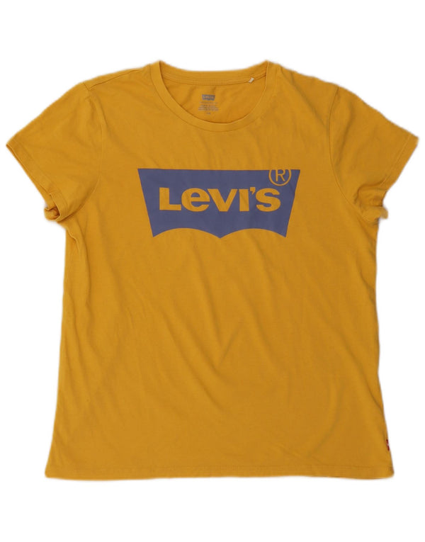 T-shirt grafica da donna Levi's Top UK 16 grande cotone giallo