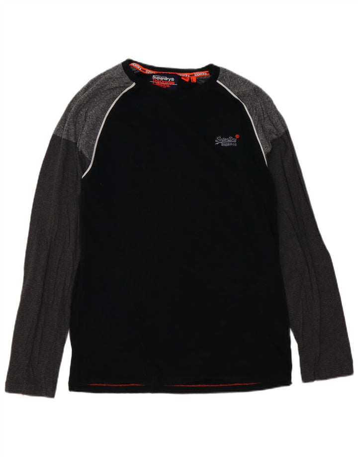 Top da uomo SUPERDRY a maniche lunghe in cotone color block nero grande