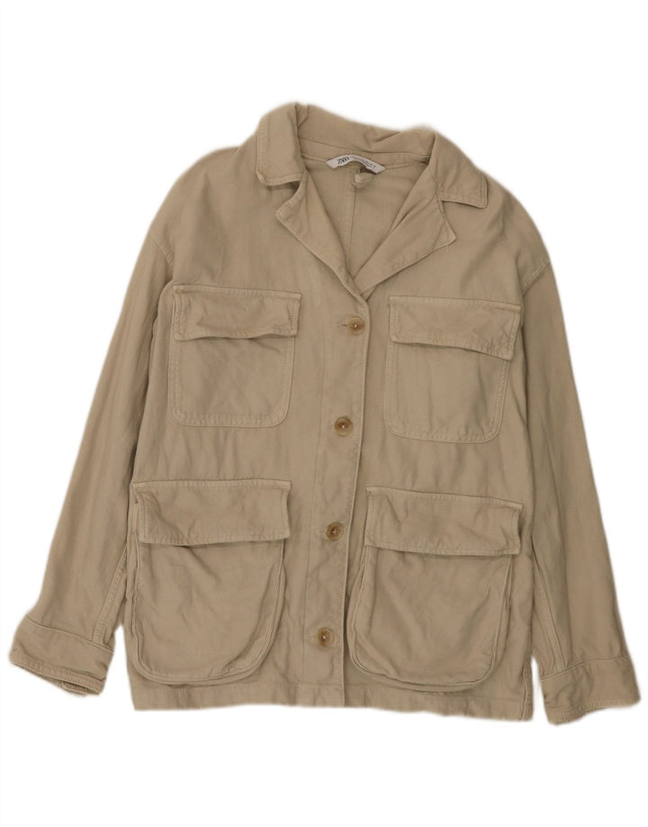 Giacca multiuso oversize da donna Zara UK 10 piccola in cotone kaki