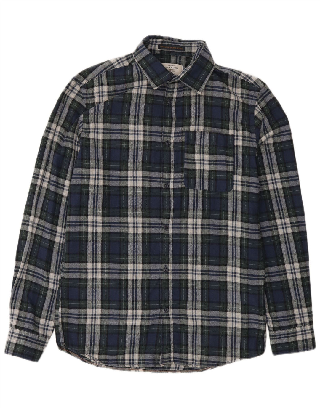Jack & Jones Camicia da uomo in flanella di cotone a quadri blu navy medio