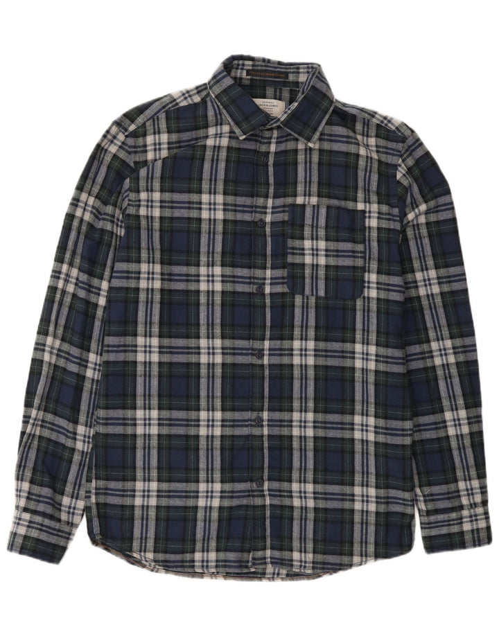 Jack & Jones Camicia da uomo in flanella di cotone a quadri blu navy medio