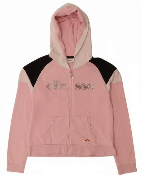 ELLESSE Felpa con cappuccio con zip grafica per ragazze 11-12 anni Colorblock rosa