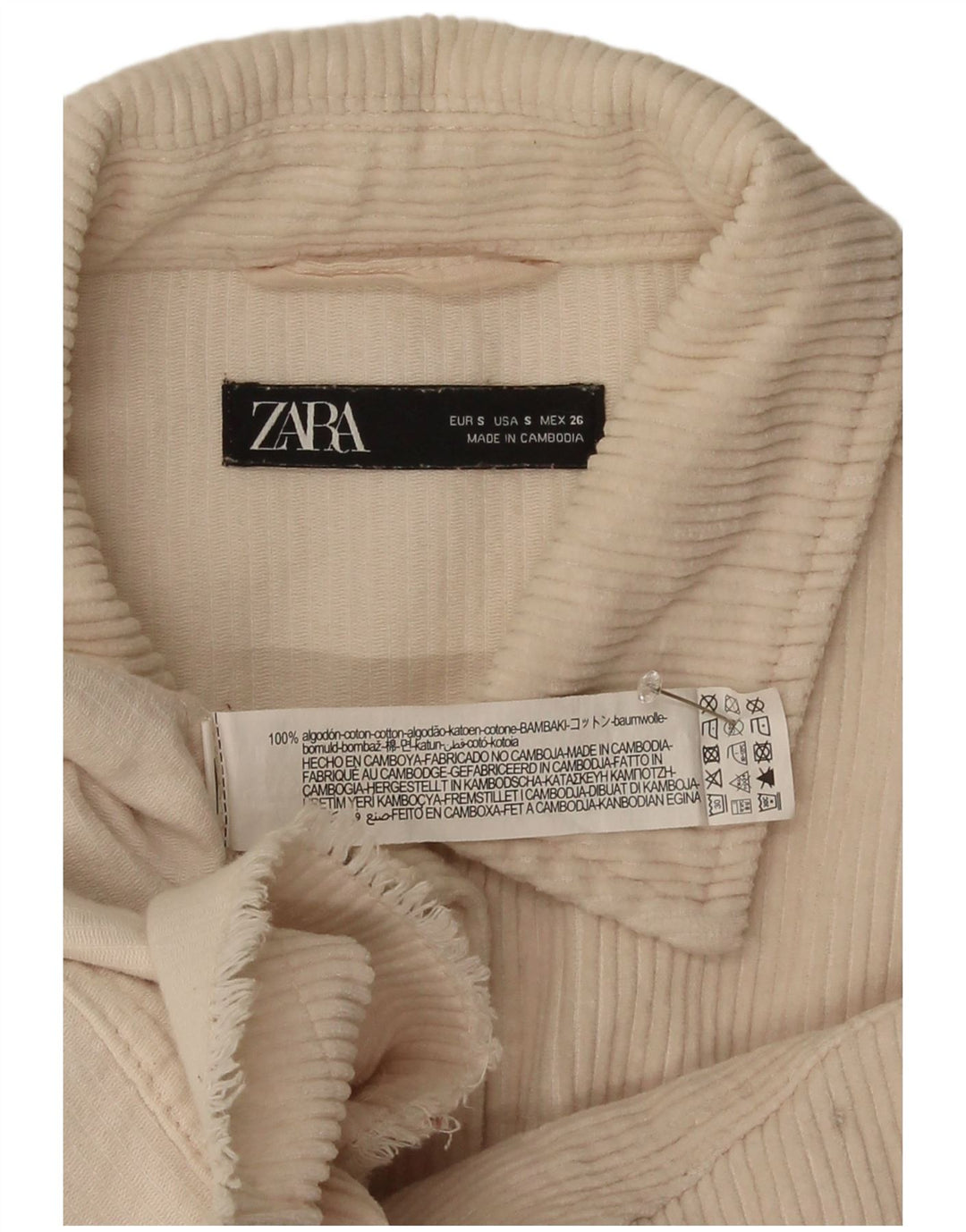 Giacca da donna oversize in velluto a coste Zara UK 10 piccola in cotone bianco sporco