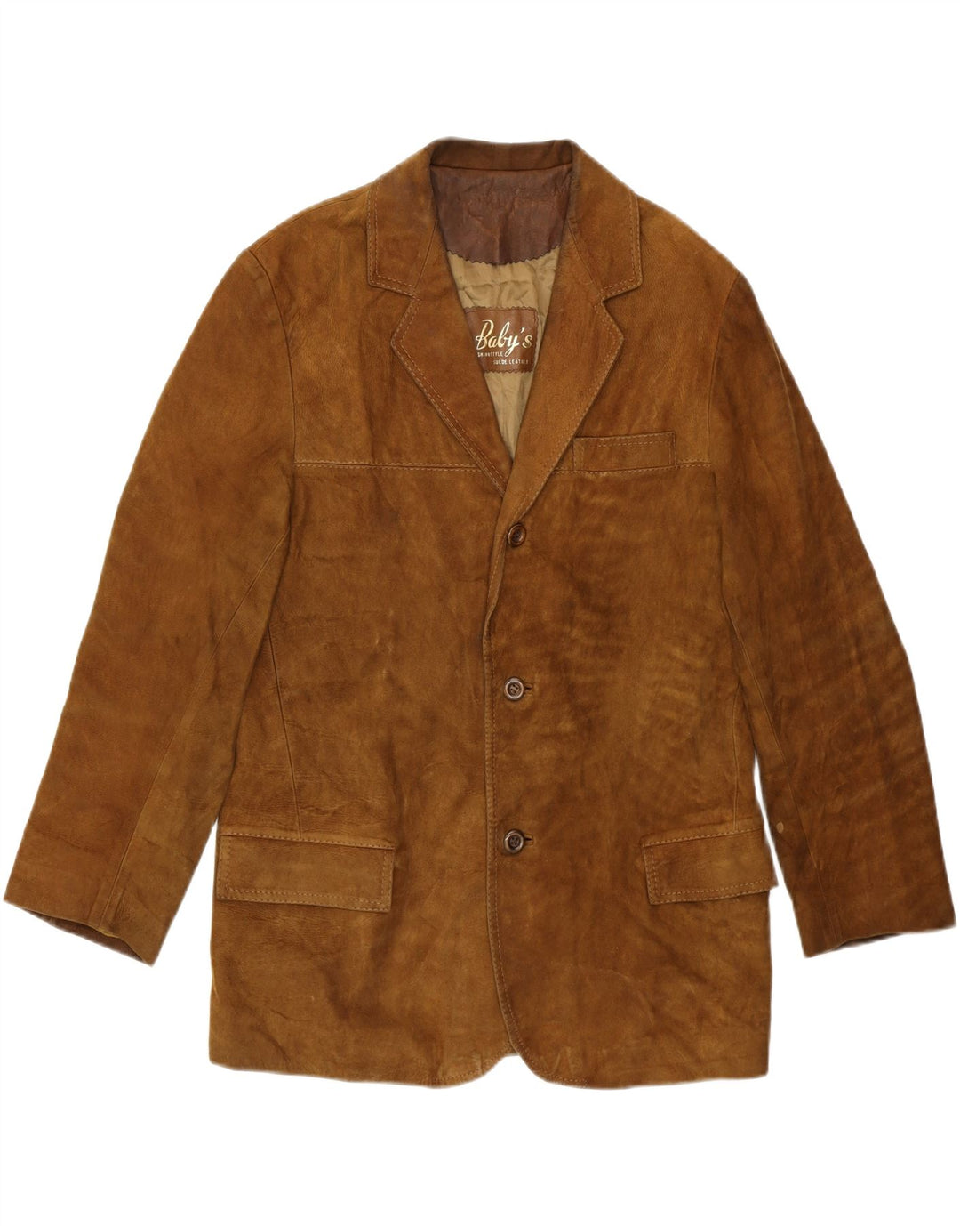 Giacca blazer vintage in pelle scamosciata a 3 bottoni da uomo UK 38 in pelle scamosciata marrone medio