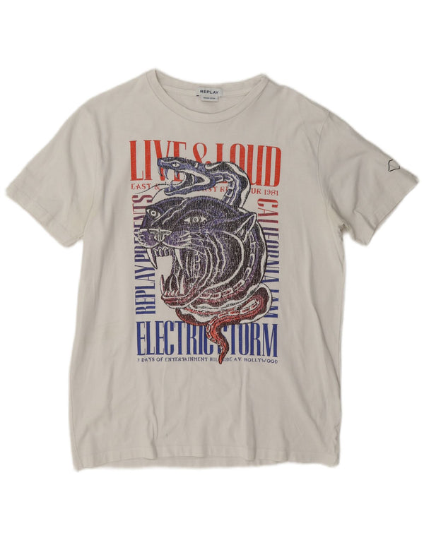 Replay Mens Graphic T-Shirt Top Large White Cotton