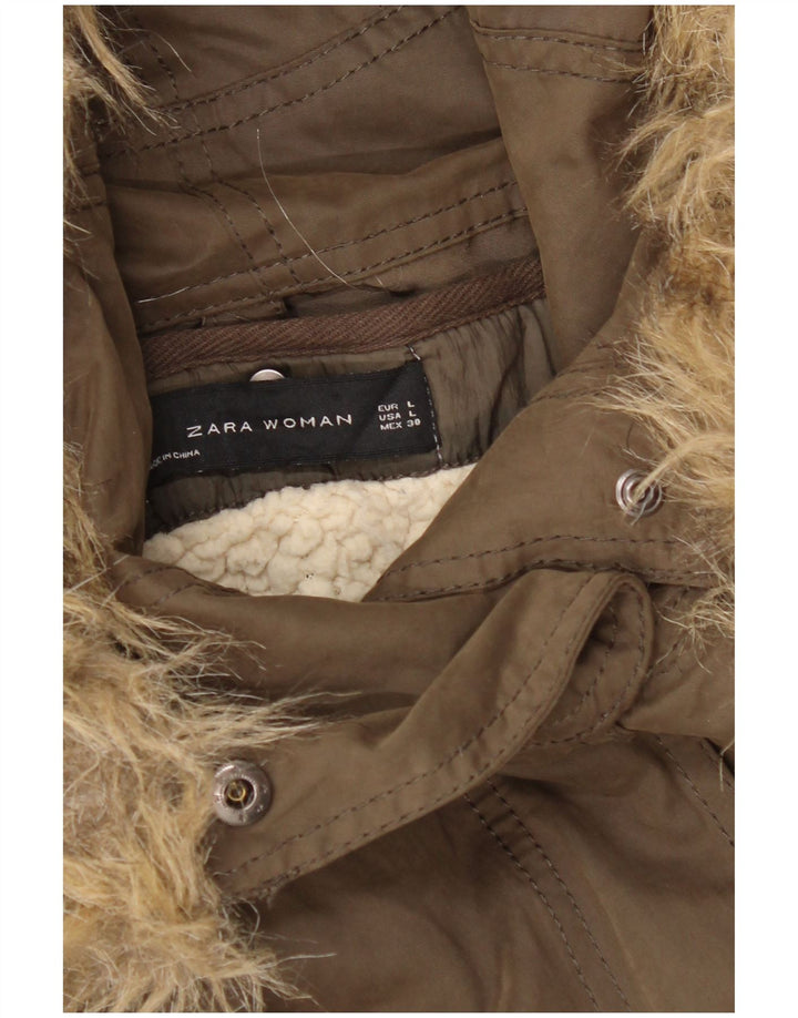 Giacca a vento con cappuccio da donna Zara UK 16 grande cachi