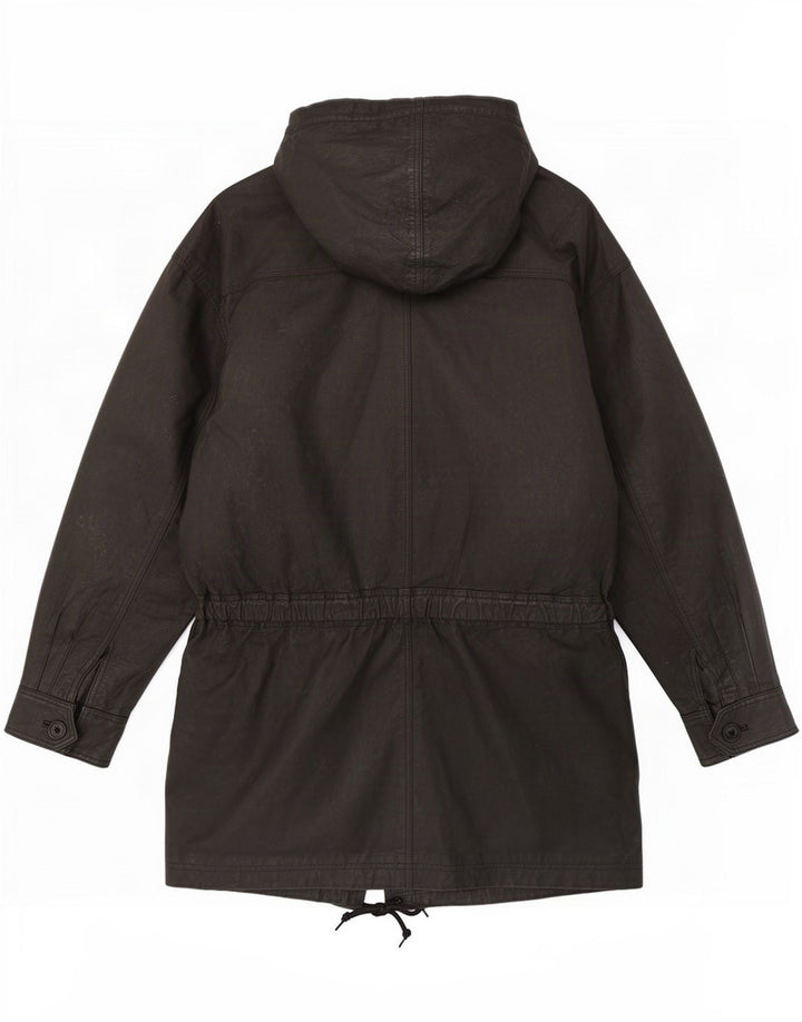 Giacca in pelle con cappuccio da uomo vintage UK 38 media nera