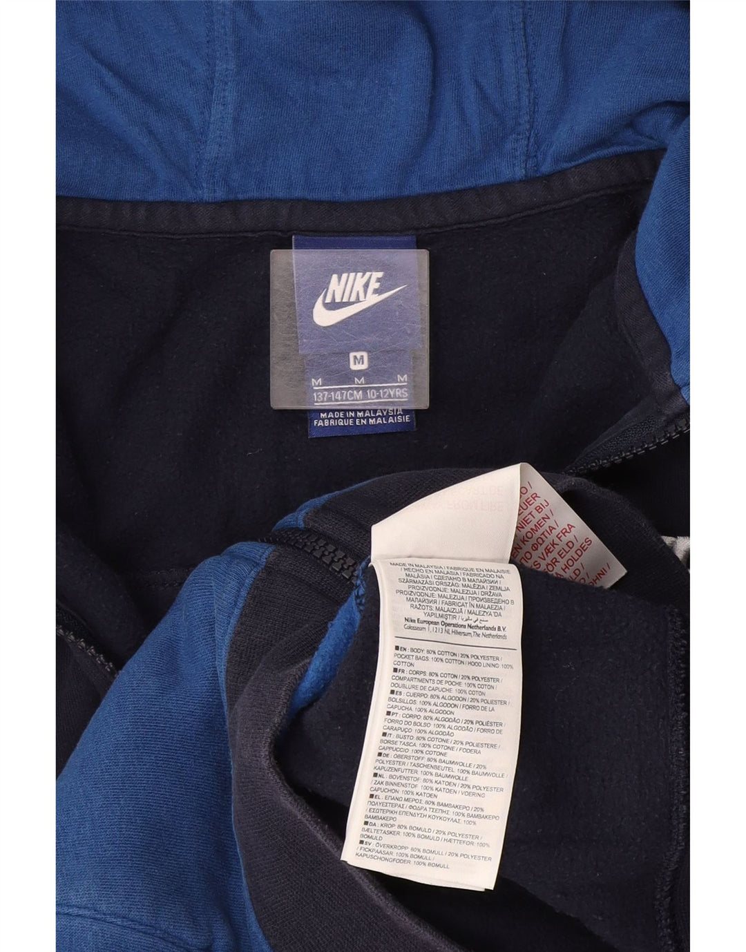 Felpa con cappuccio e zip Nike per ragazzi, 10-11 anni, color block blu navy medio