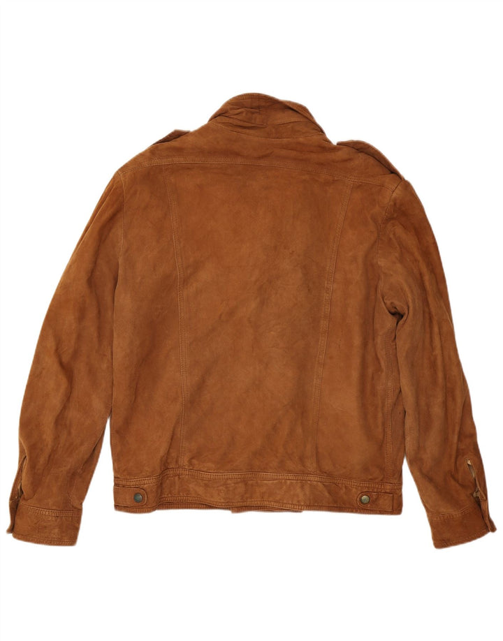 Giubbotto bomber militare vintage in pelle scamosciata da uomo IT 52 XL Marrone