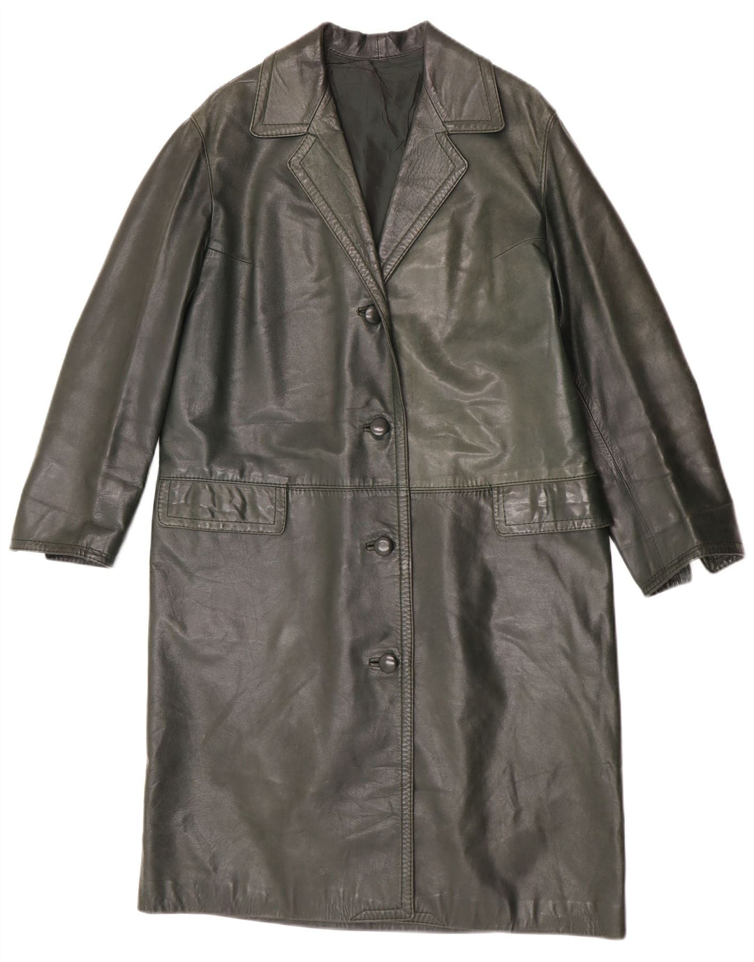 Cappotto in pelle vintage da donna UK 14 verde medio