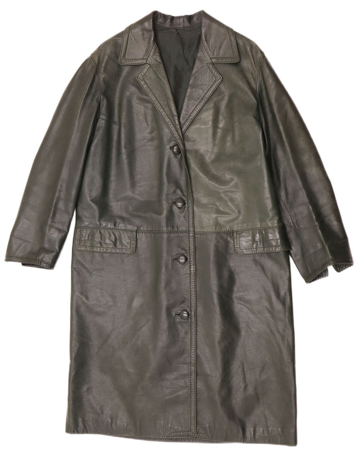 Cappotto in pelle vintage da donna UK 14 verde medio