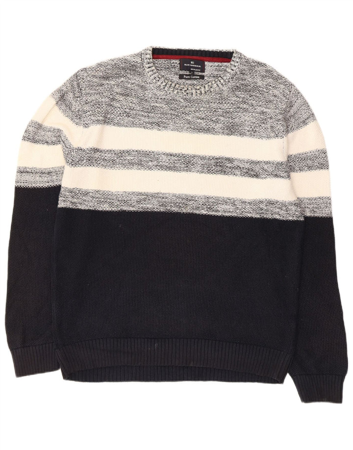 Maglione maglione girocollo da uomo Marks & Spencer color block medio blu navy