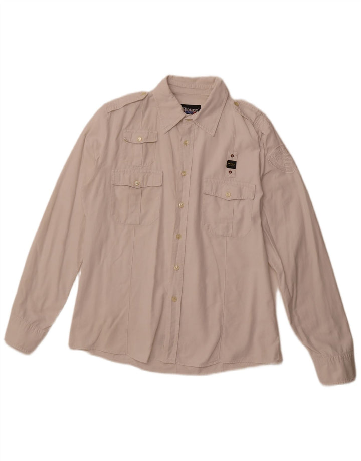 BLAUER Camicia Militare Uomo XL Cotone Bianco
