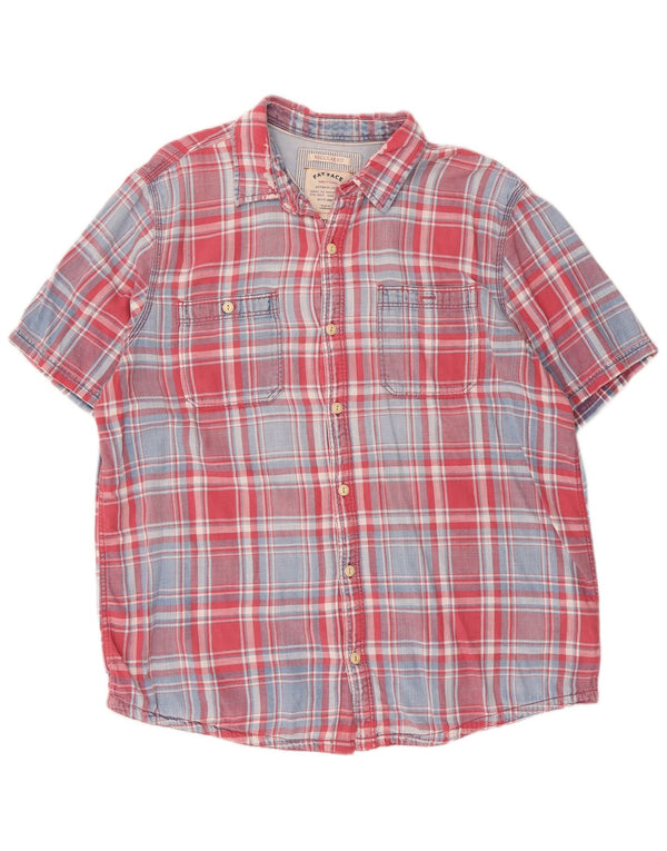 Fat Face Camicia da uomo in flanella vestibilità regolare a maniche corte XL in cotone a quadri rossi