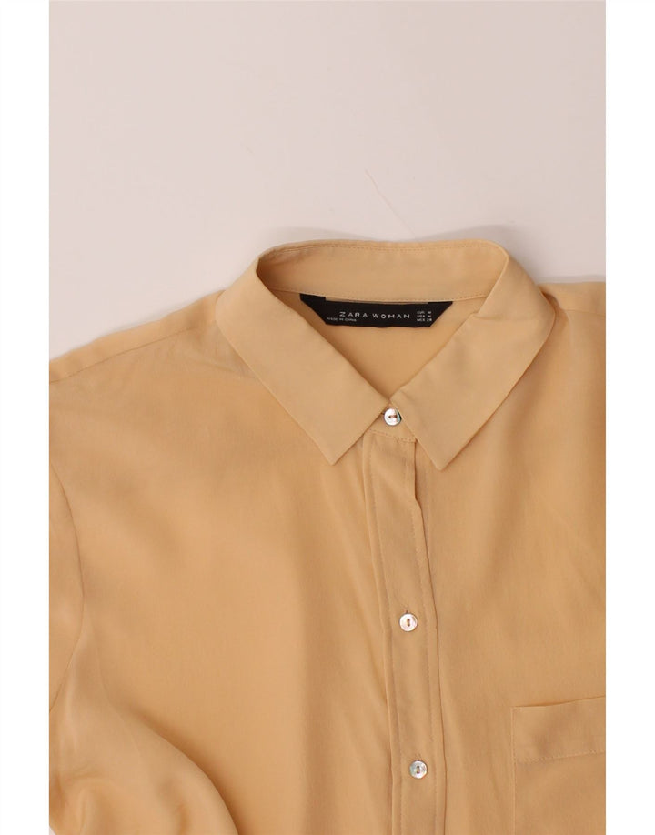 ZARA Womens Shirt UK 14 Medium Beige Silk Vintage Zara and Second-Hand Zara from Messina Hembry 