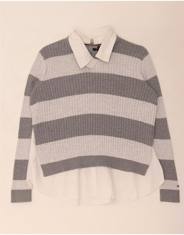 Camicetta da donna Tommy Hilfiger Top UK 14 Cotone a righe grigio medio