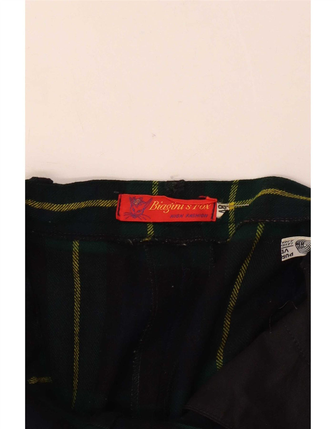 Pantaloni da abito vintage da donna con pegging W28 L29 in lana a quadri blu navy