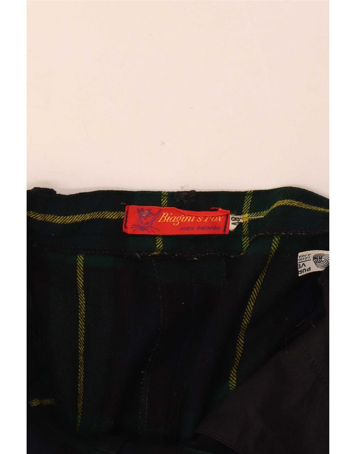 Pantaloni da abito vintage da donna con pegging W28 L29 in lana a quadri blu navy