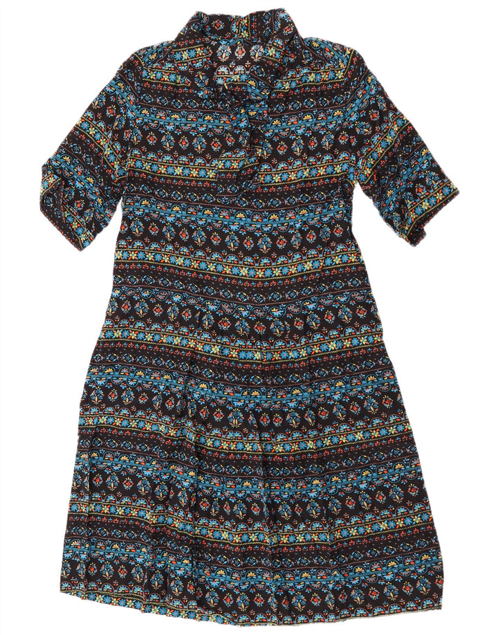 Abito a trapezio con cravatta frontale da donna vintage UK 14 floreale multicolore medio
