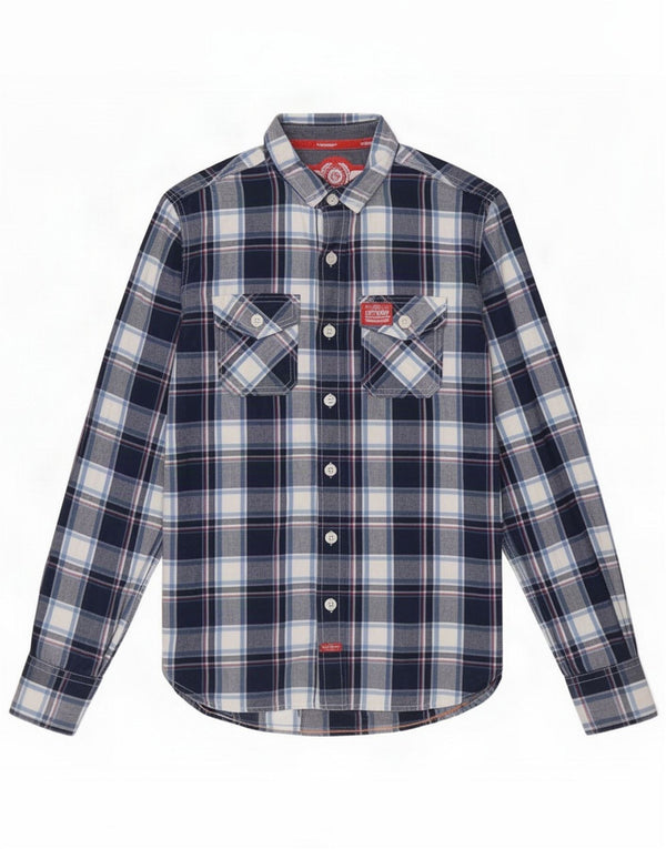 Camicia da uomo Superdry piccola in cotone scozzese blu navy