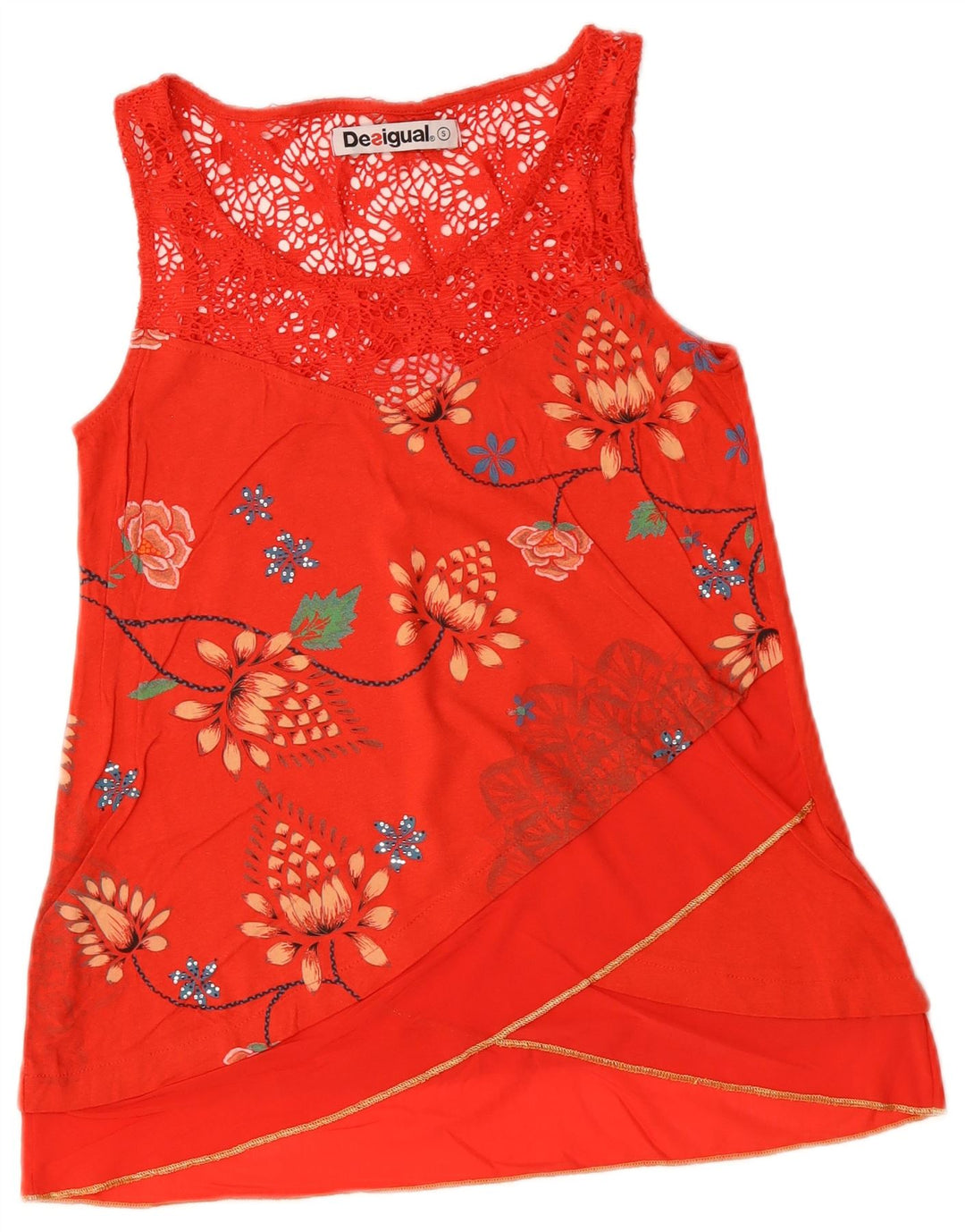 DESIGUAL Camicetta senza maniche da donna Top UK 10 Piccolo cotone floreale rosso