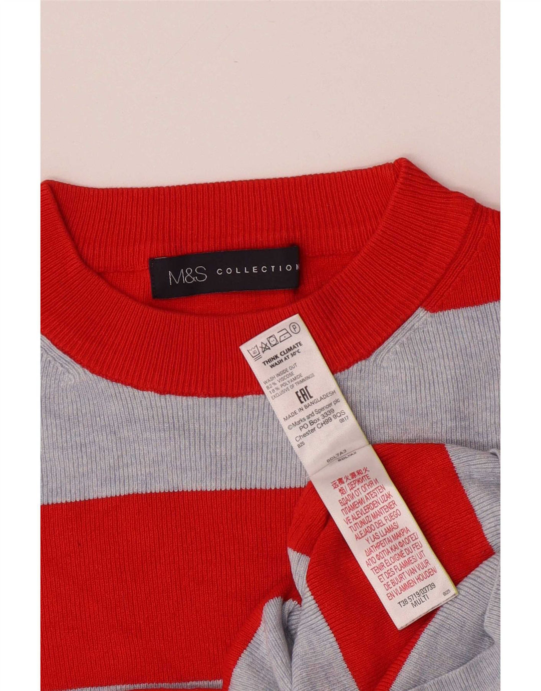 Top a maniche lunghe da donna Marks & Spencer UK 10 piccolo a righe multicolore