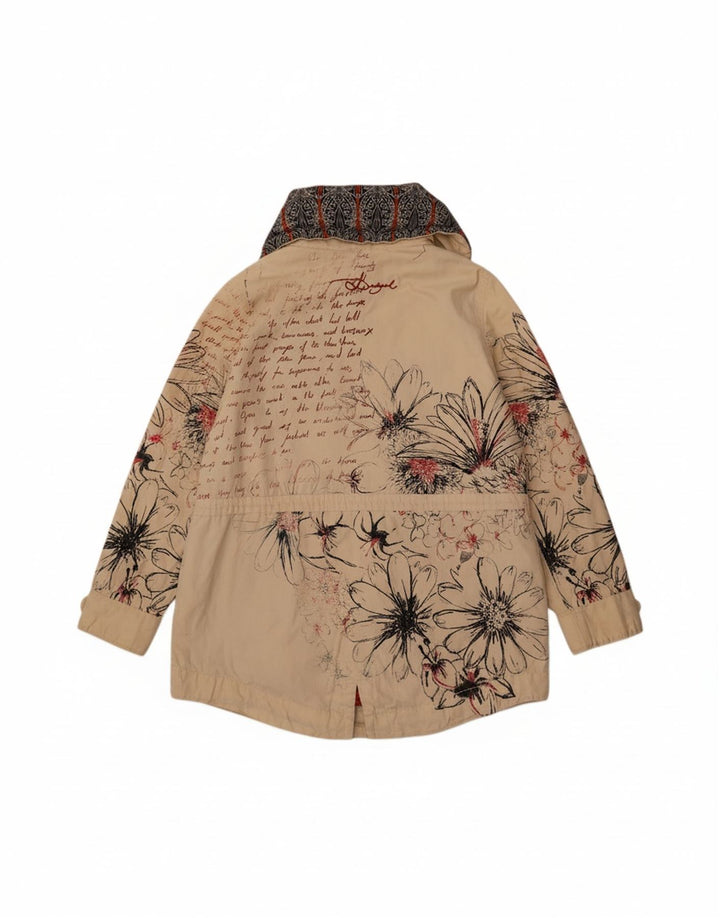 DESIGUAL Womens Graphic Utility Jacket EU 44 XL Beige Floral Polyester