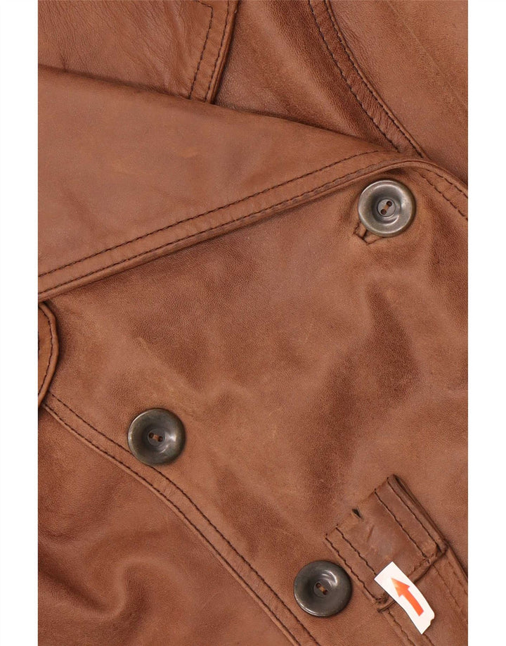 Giacca in pelle doppiopetto vintage da donna UK 10 piccola marrone
