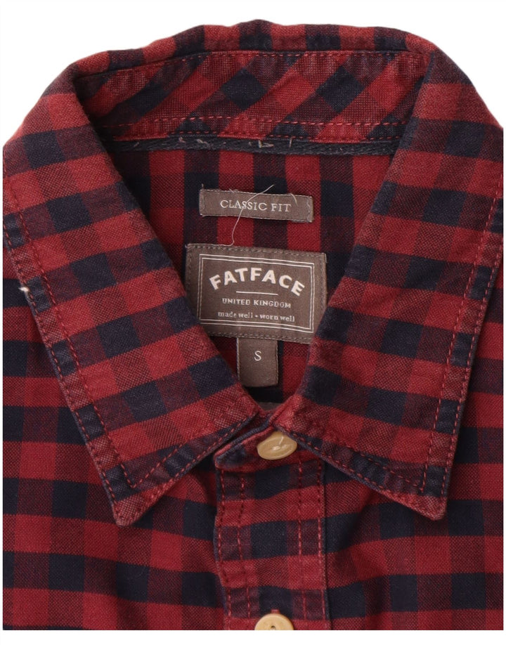 Camicia da uomo classica Fat Face, piccola, in cotone a quadretti bordeaux