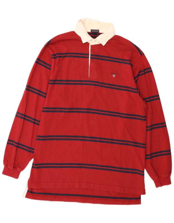 Polo da rugby da uomo a maniche lunghe Gant in cotone a righe rosse grandi