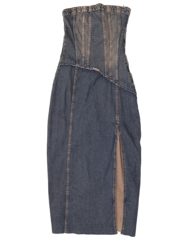 Abito senza spalline in denim da donna Zara UK 8 piccolo in cotone blu