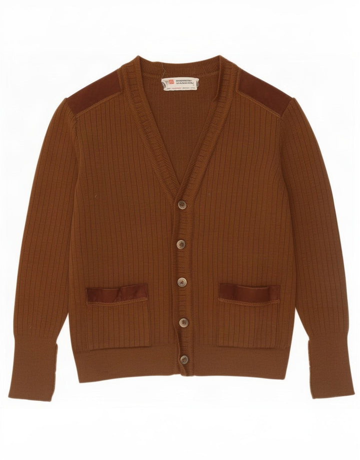 Maglione cardigan da uomo Pierre Sangan in lana marrone medio