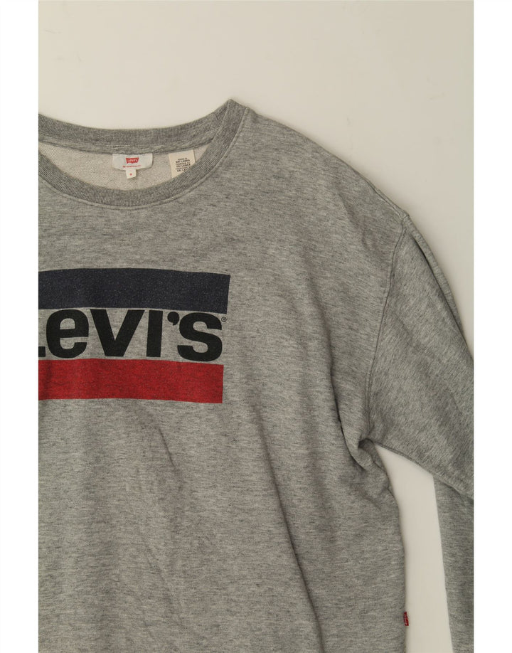 LEVI'S Womens Oversized Graphic Sweatshirt Jumper UK 14 Medium Grey Cotton Vintage Levi's and Second-Hand Levi's from Messina Hembry 