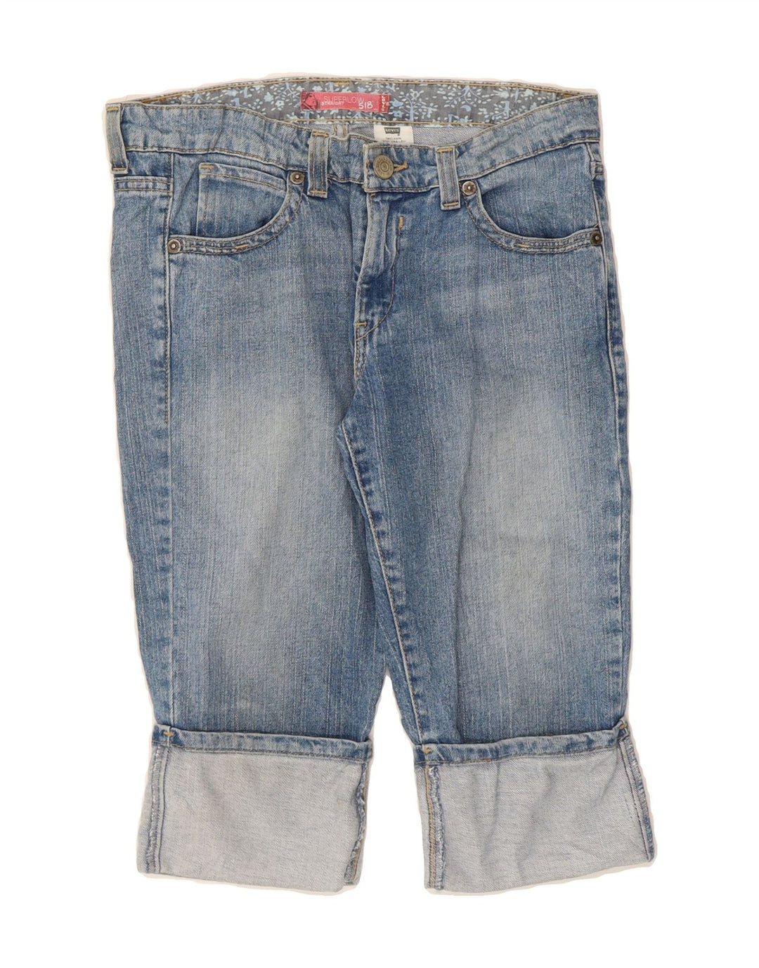LEVI'S Womens 518 Super Low Straight Capri Jeans US 7 Medium W32 L16 Blue Vintage Levi's and Second-Hand Levi's from Messina Hembry 