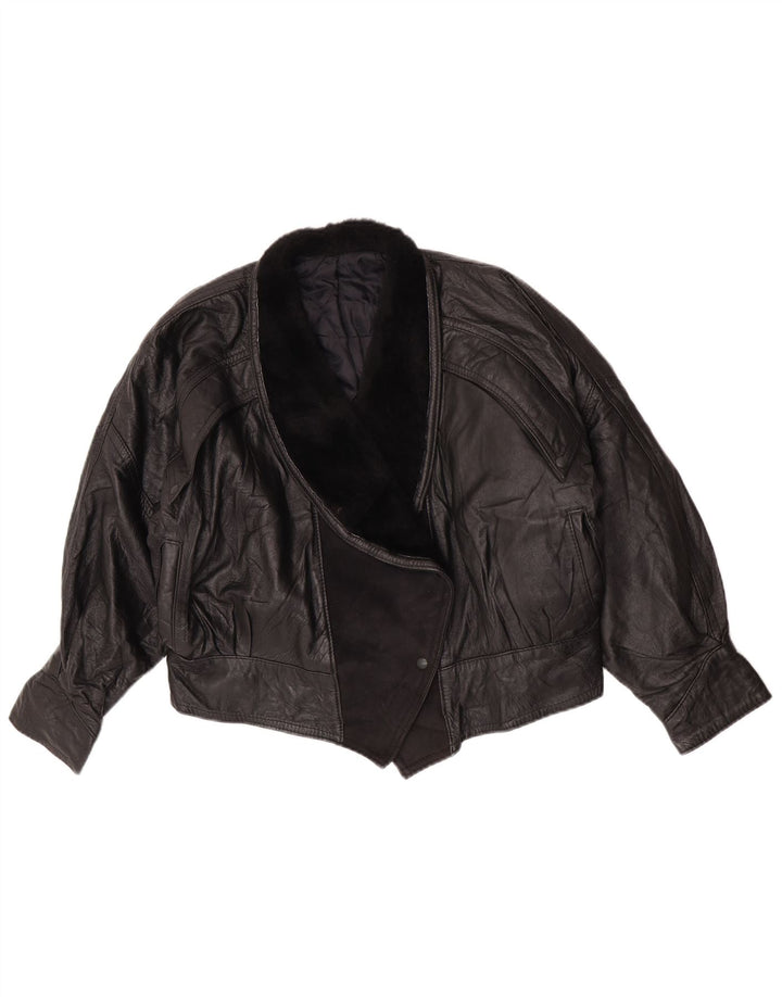 Giacca in pelle vintage da donna UK 14 grande nera