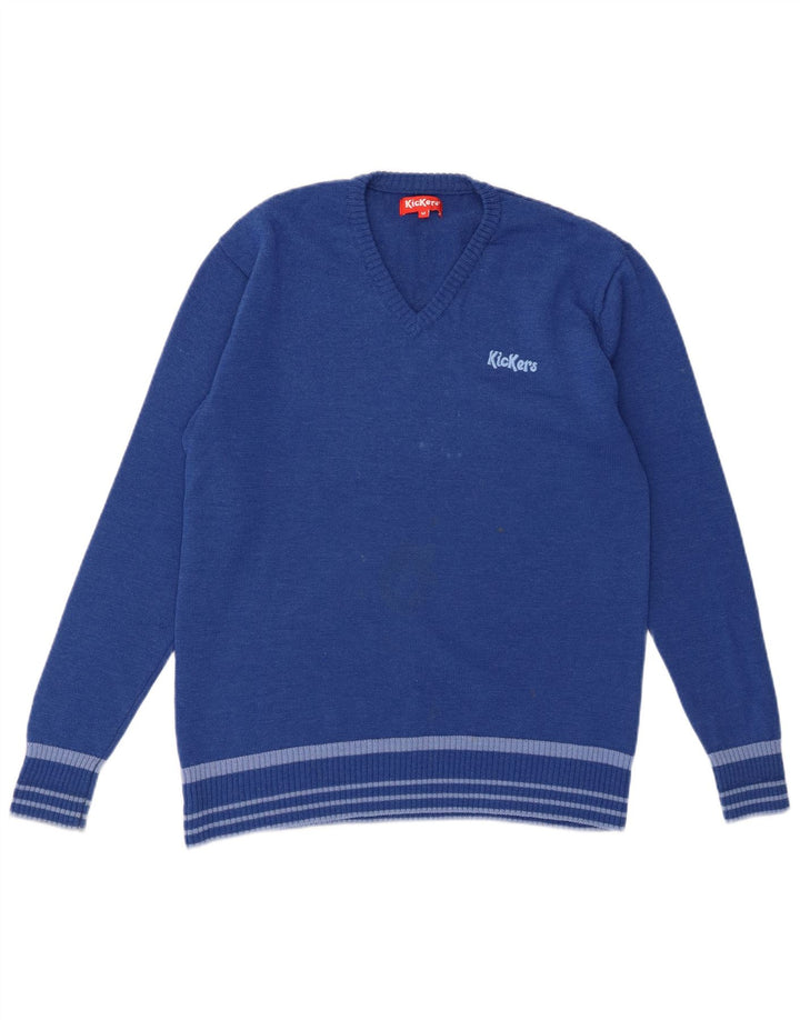 Maglione da uomo con scollo a V Kickers in lana blu medio