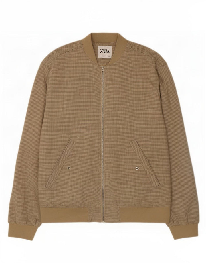 Giubbotto bomber da uomo Zara UK 36 piccolo poliestere a quadri beige