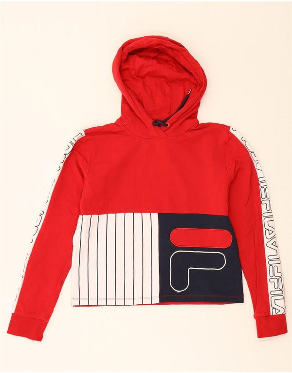 Felpa con cappuccio grafica corta da donna Fila UK 12 Cotone color block rosso medio