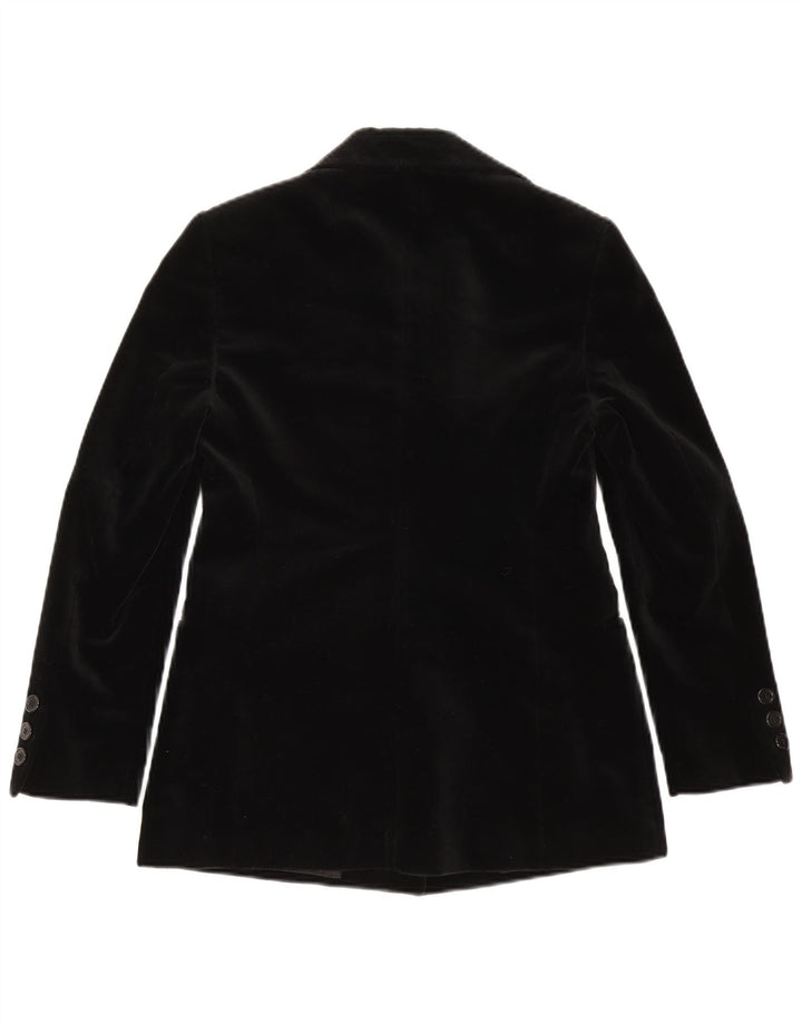 Giacca blazer in velluto a 3 bottoni da donna Adele Fado UK 12 media nera