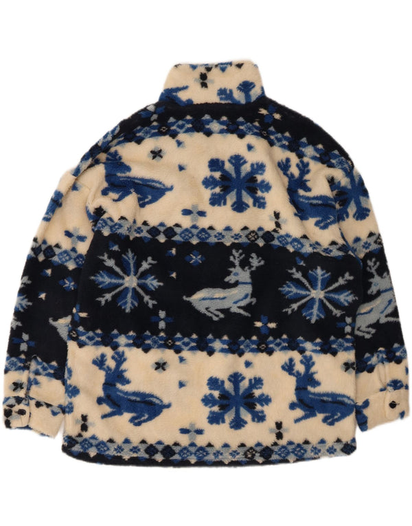 Maglione in pile da donna vintage con zip e collo UK 20 2XL bianco sporco Fair Isle Aztec