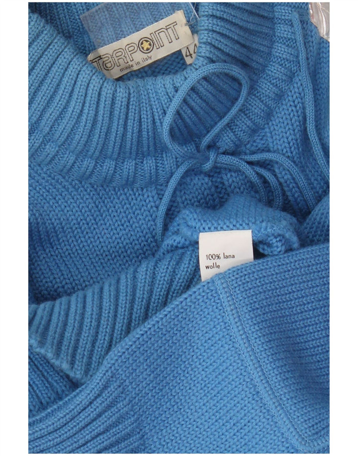 Maglione vintage da donna con collo alto e collo alto IT 44 Colorblock blu medio