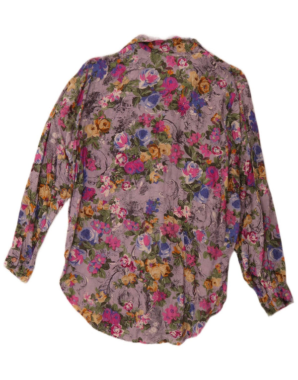 Camicetta camicia vintage da donna UK 14 grande floreale multicolore