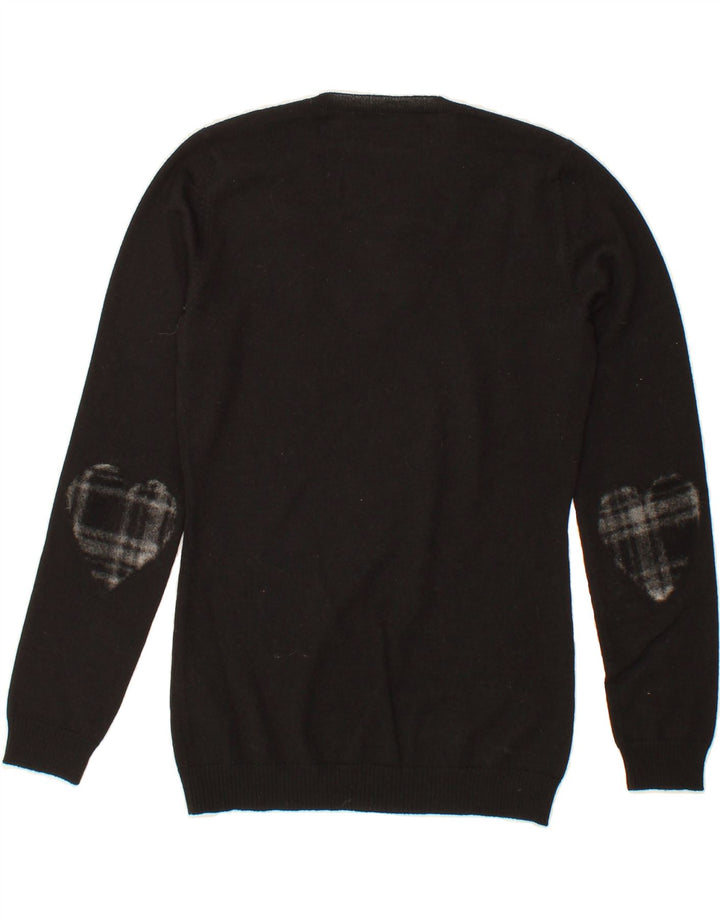 MOSCHINO Womens V-Neck Jumper Sweater UK 8 Small Black Wool Vintage Moschino and Second-Hand Moschino from Messina Hembry 