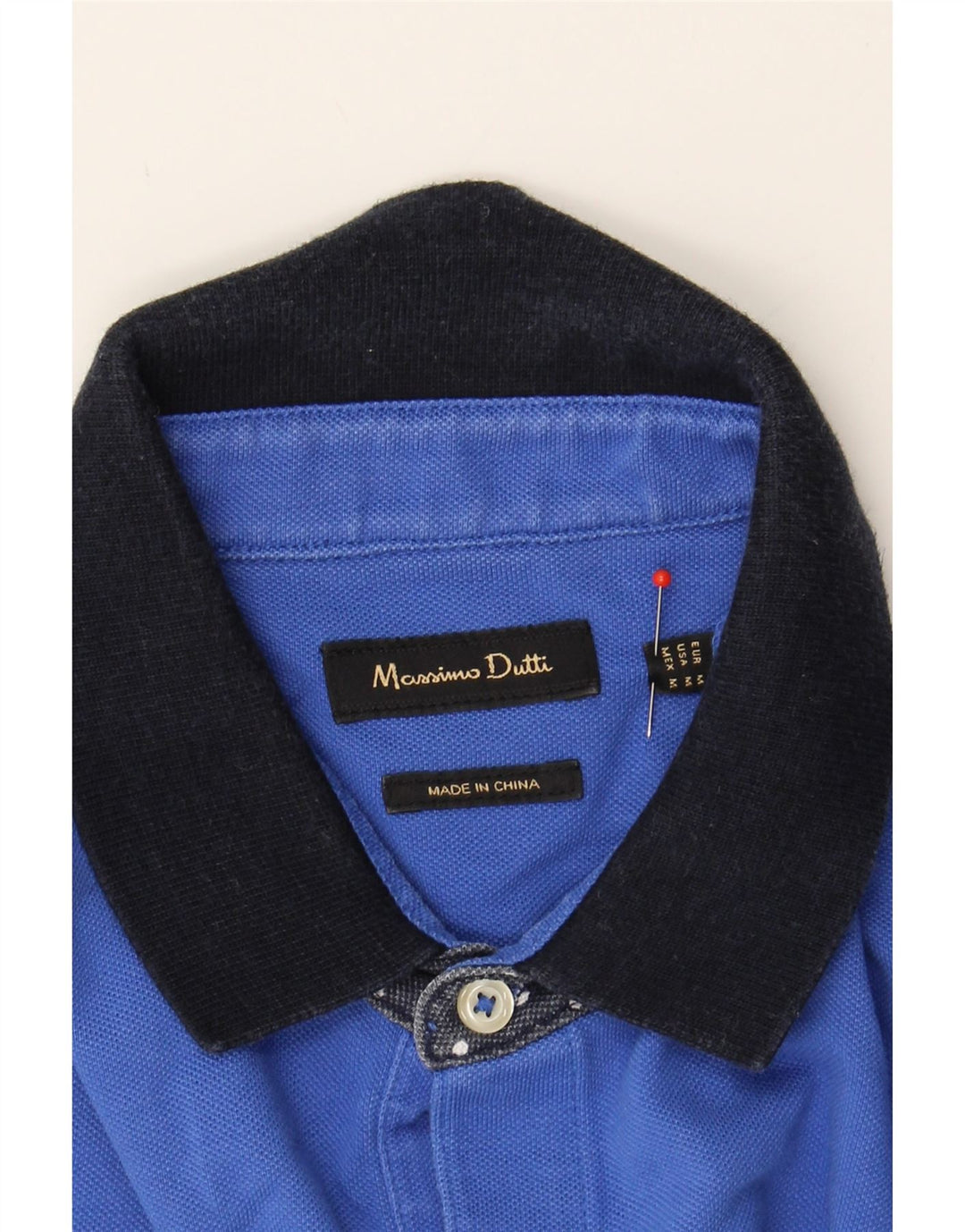 MASSIMO DUTTI Mens Polo Shirt Medium Blue Colourblock Cotton Vintage Massimo Dutti and Second-Hand Massimo Dutti from Messina Hembry 